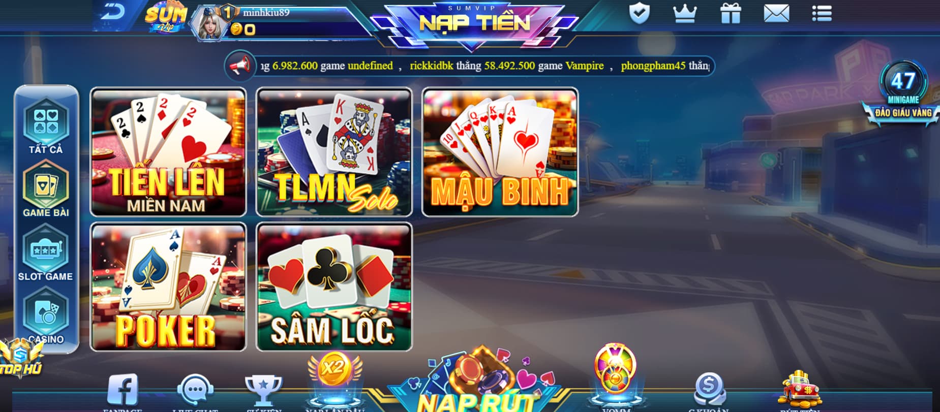 Trang chủ 41 Sảnh game bài đổi thưởng Sum Vip