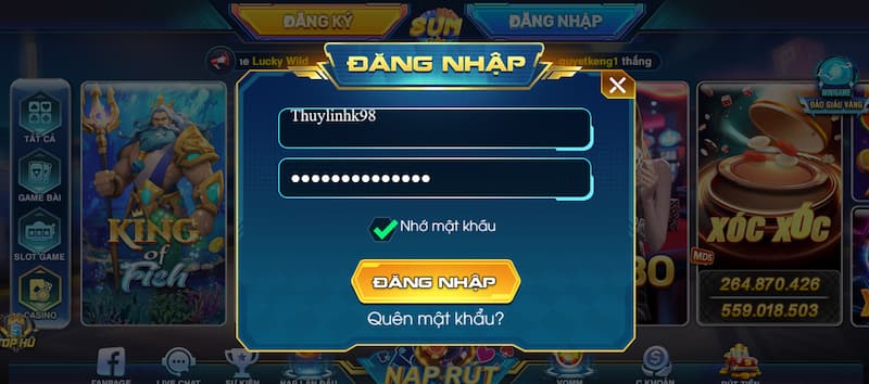 Thông tin login tài khoản Sumvip 